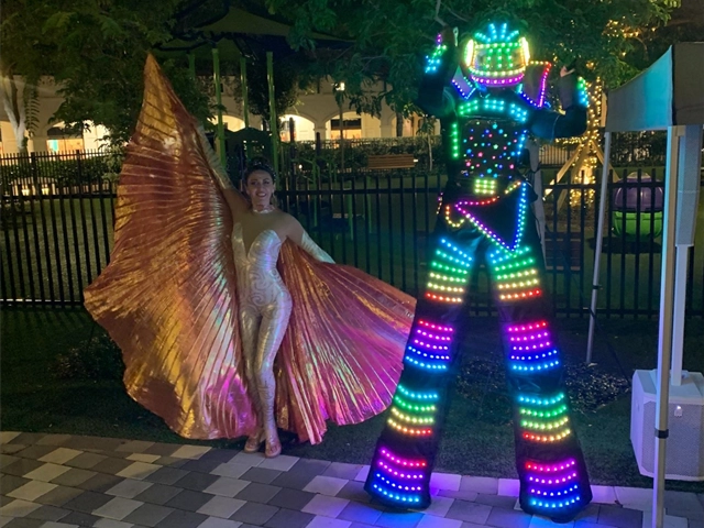 Led robot and hora loca dancer, StepFlix Entertainment, Miami, FL.