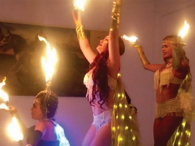 Fire dancers, show, StepFlix Entertainment, Miami, FL.