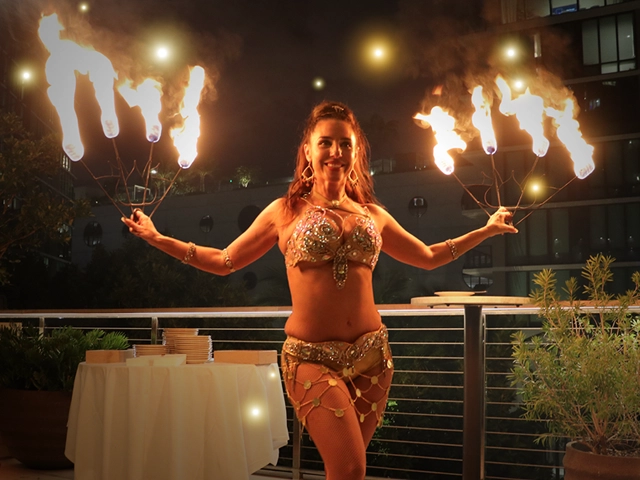 Fire dancer, show, StepFlix Entertainment, Miami, FL.