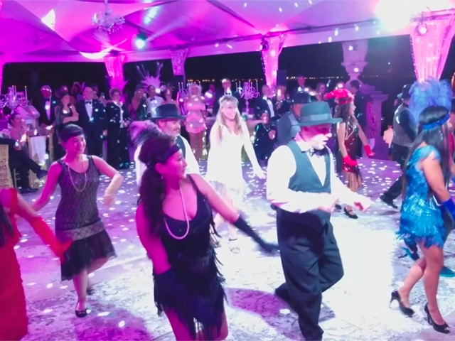 Party scene with vintage and flapper dancers, StepFlix Entertainment, Miami, FL.