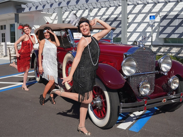 StepFlix Entertainment, Miami, FL, Flapper Dancers in front of a classic car.