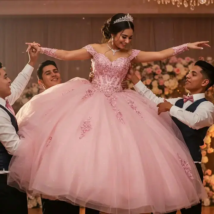Quinceañera lifted during dance performance, StepFlix, Miami, FL.