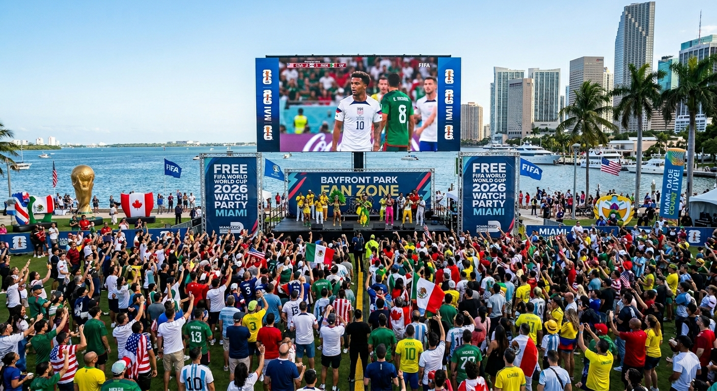 Fans celebrating the free World Cup in Bayfront Park